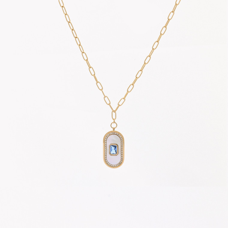 Steel necklace oval stone rectangular GB