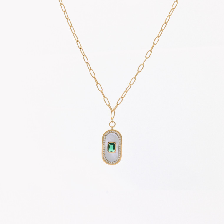 Steel necklace oval stone rectangular GB