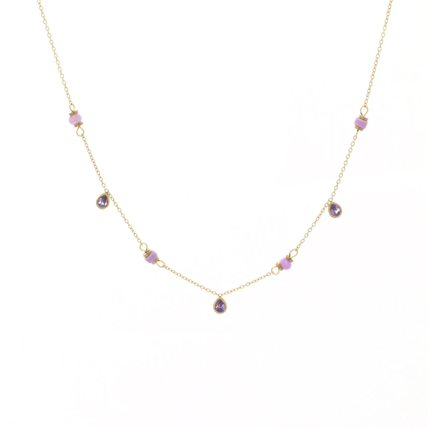 Steel necklace stone oval GB