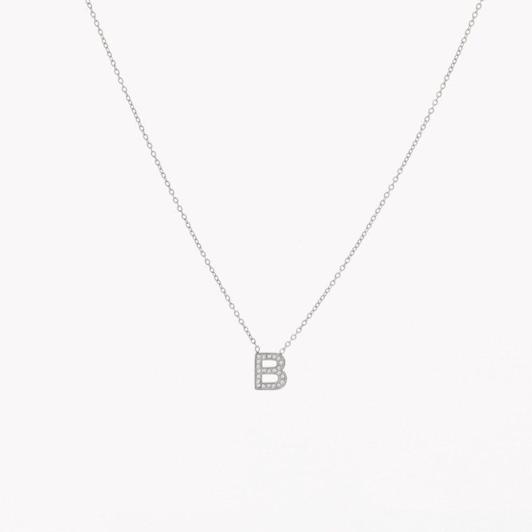 Necklace stainless steel and zirconies word GB