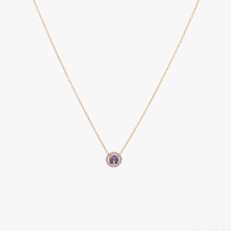 Steel necklace round purple GB