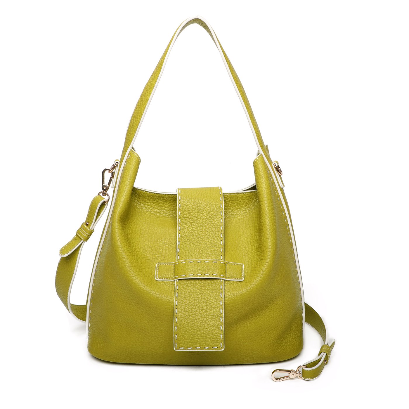 Shoulder bag with stitching and GB flap closure