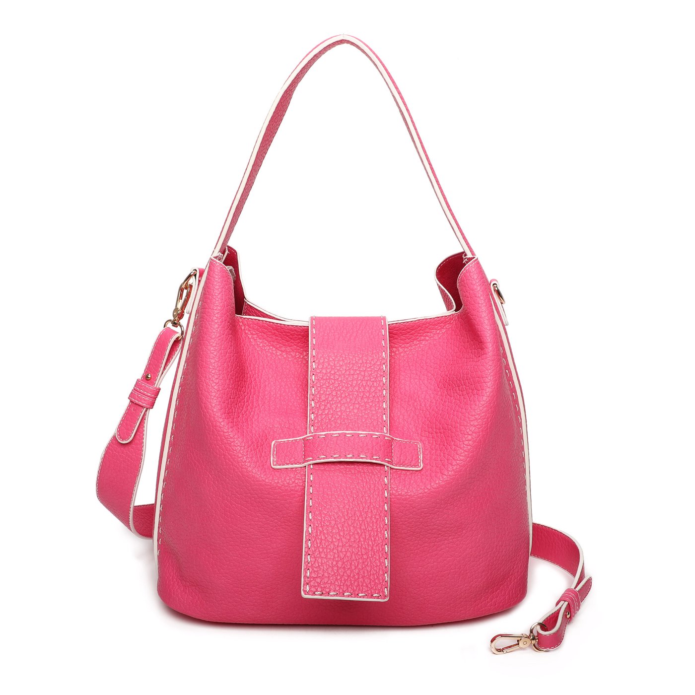 Shoulder bag with stitching and GB flap closure