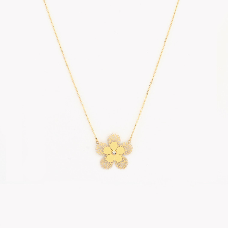 Steel flower texture necklace GB