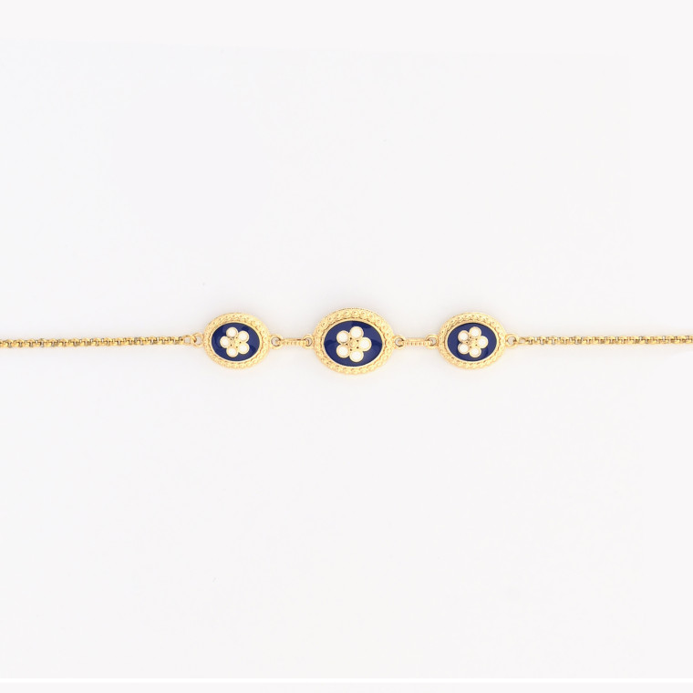Gold plated bracelet 3 oval flowers GB