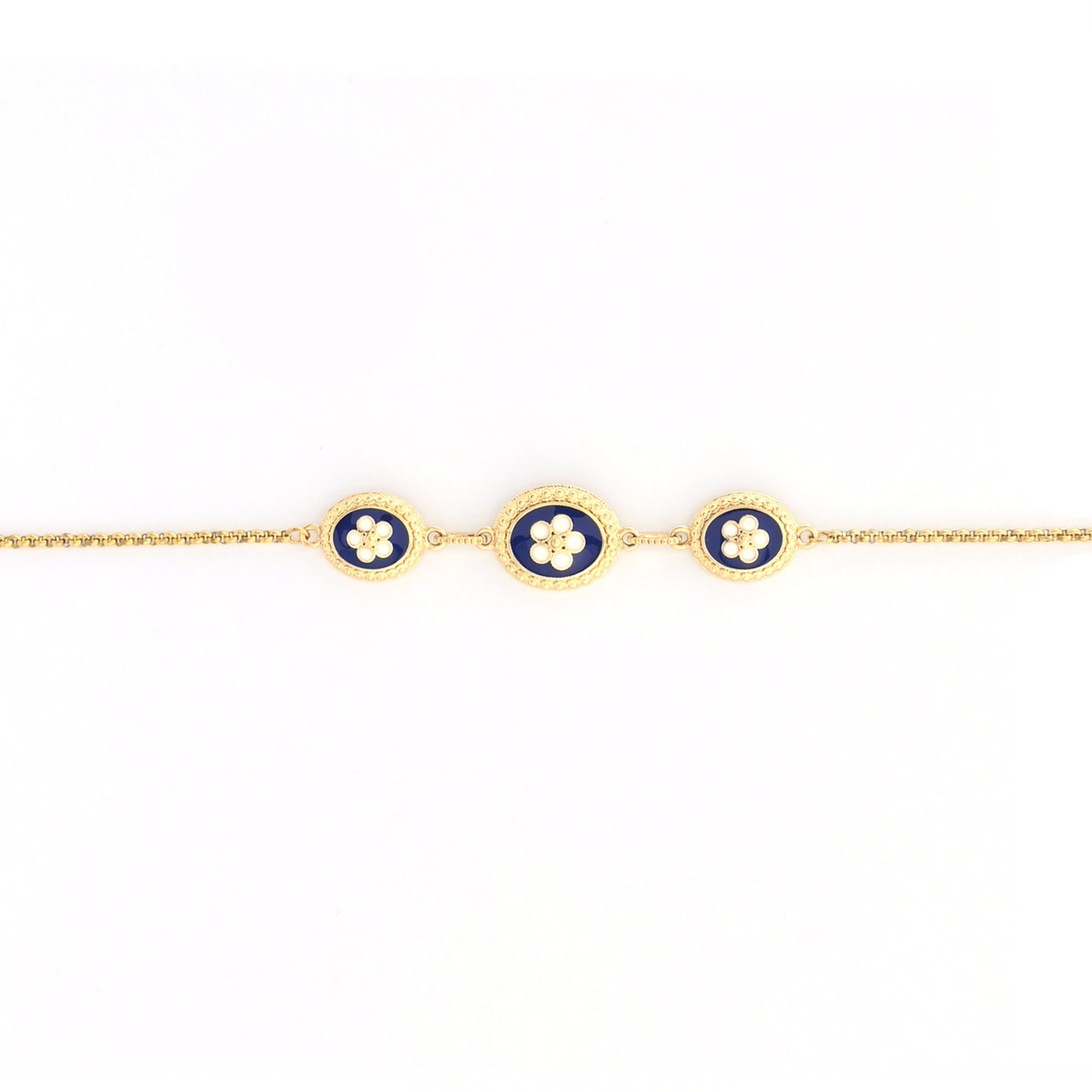 Gold plated bracelet 3 oval flowers GB