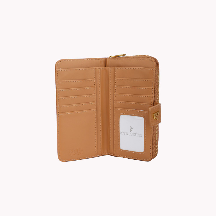 Synthetic wallet with GB button closure