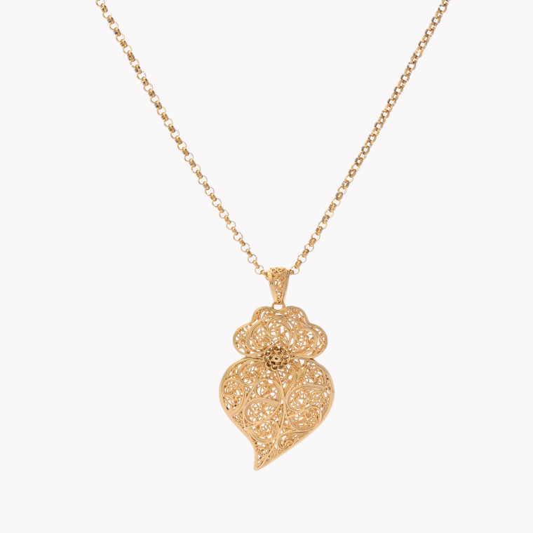 Gold plated necklace big coração de viana GB