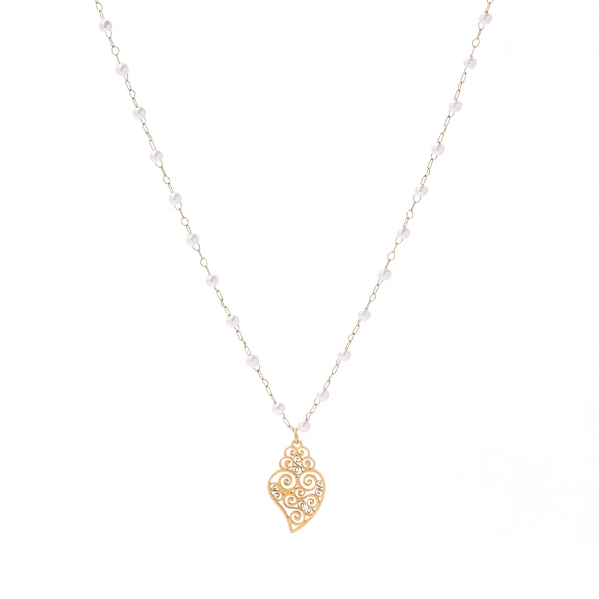 Collier de perles acier coração de viana GB