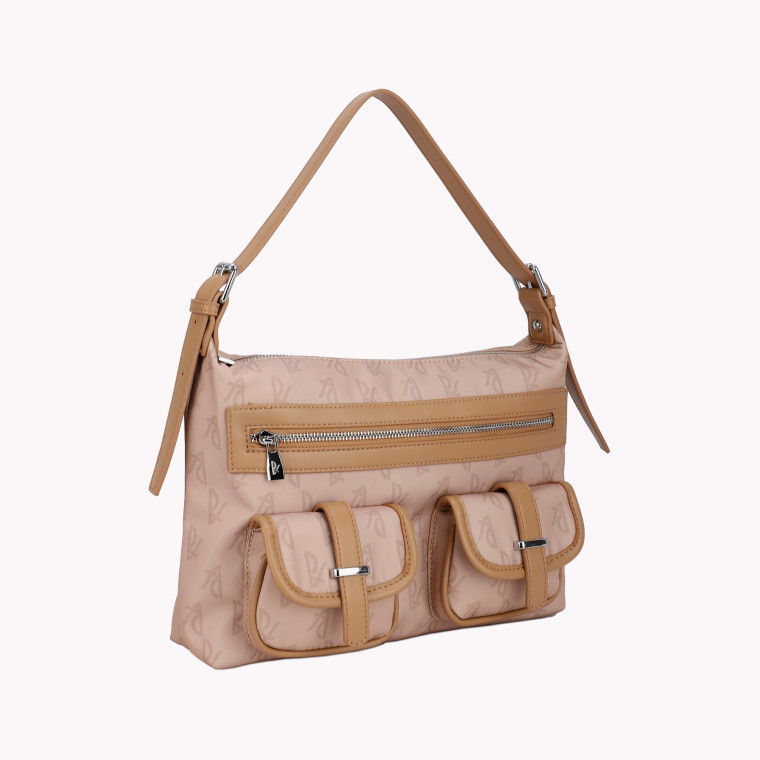 Shoulder bag with external pockets with GB buckle