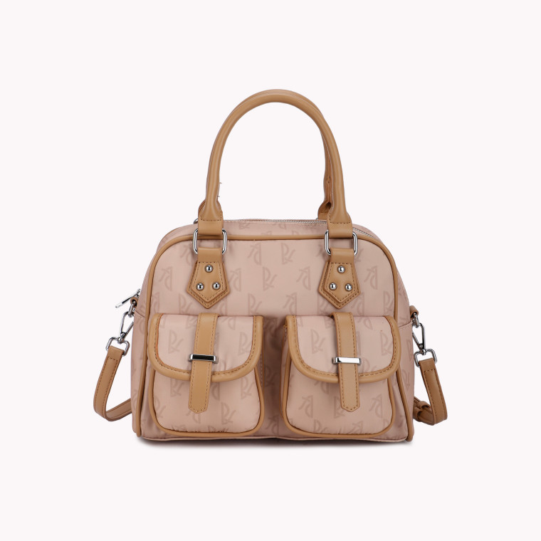 GB print handbag with exterior pockets