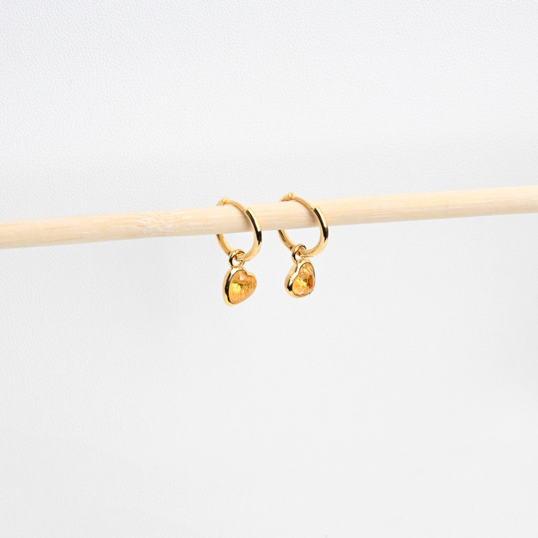 Gold plated hoops heart black GB