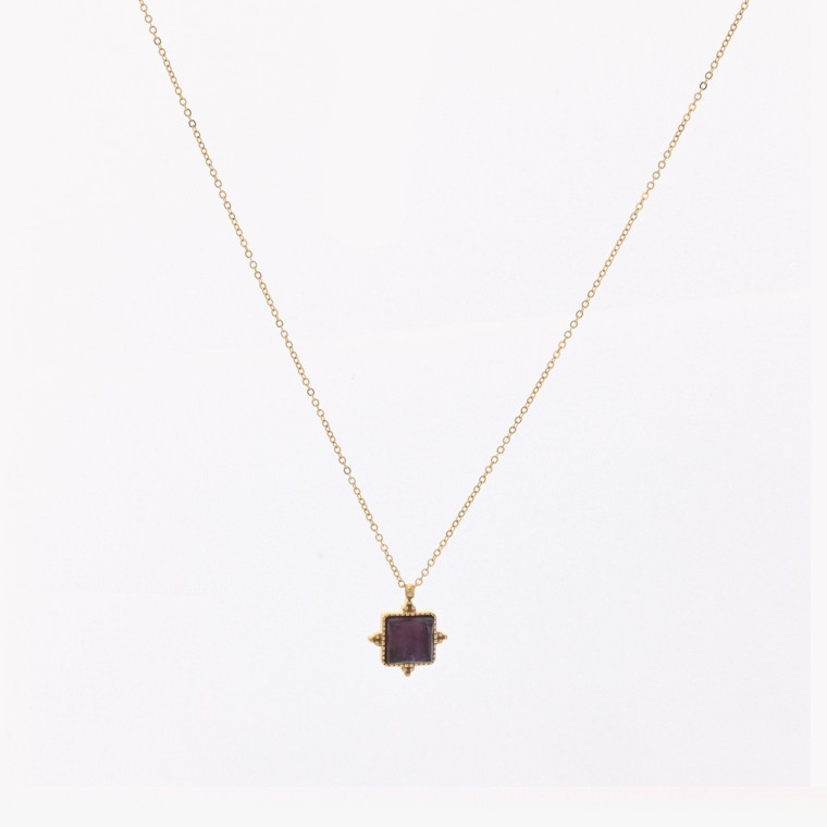 Steel necklace ring irregulars stone purple GB