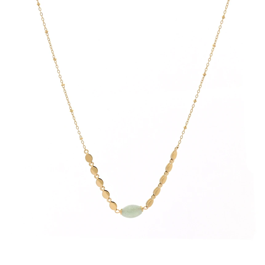 Steel necklace round stone GB