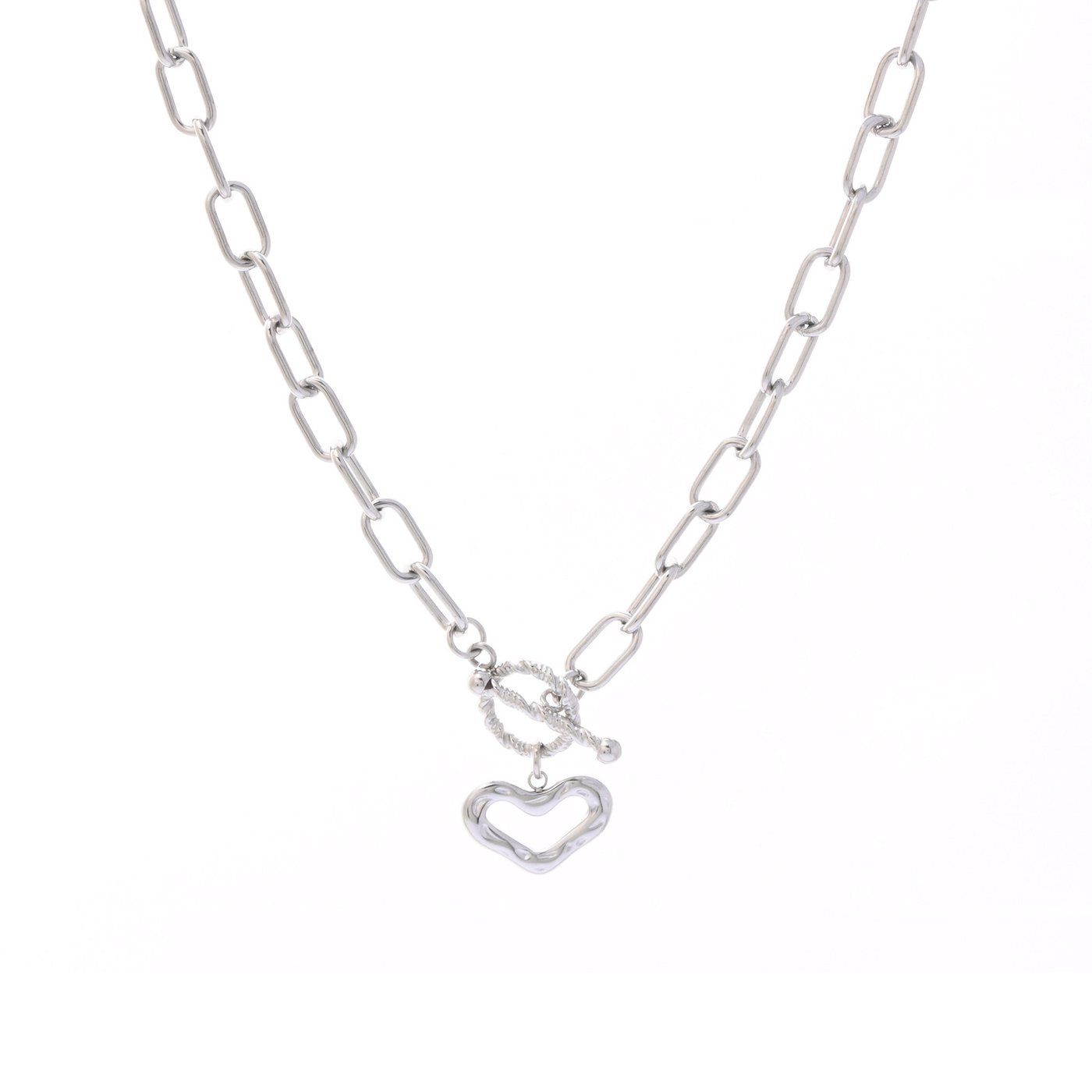 Steel necklace links with heart GB