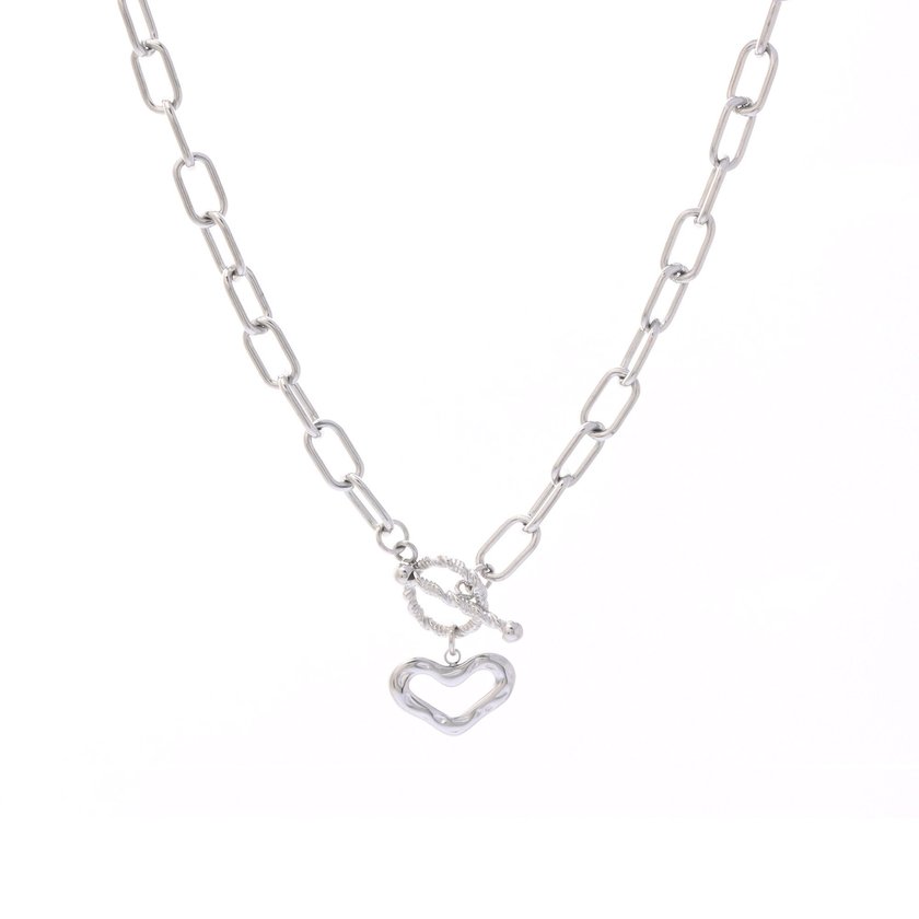 Collar en acero eslabones con corazón GB