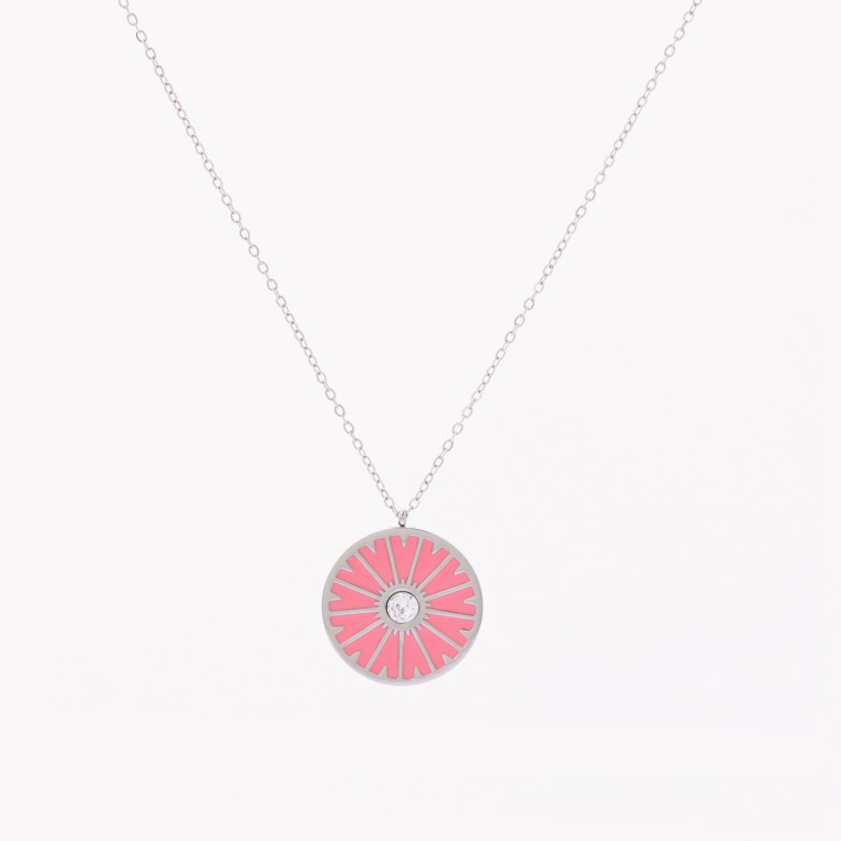 Steel necklace pink circle GB