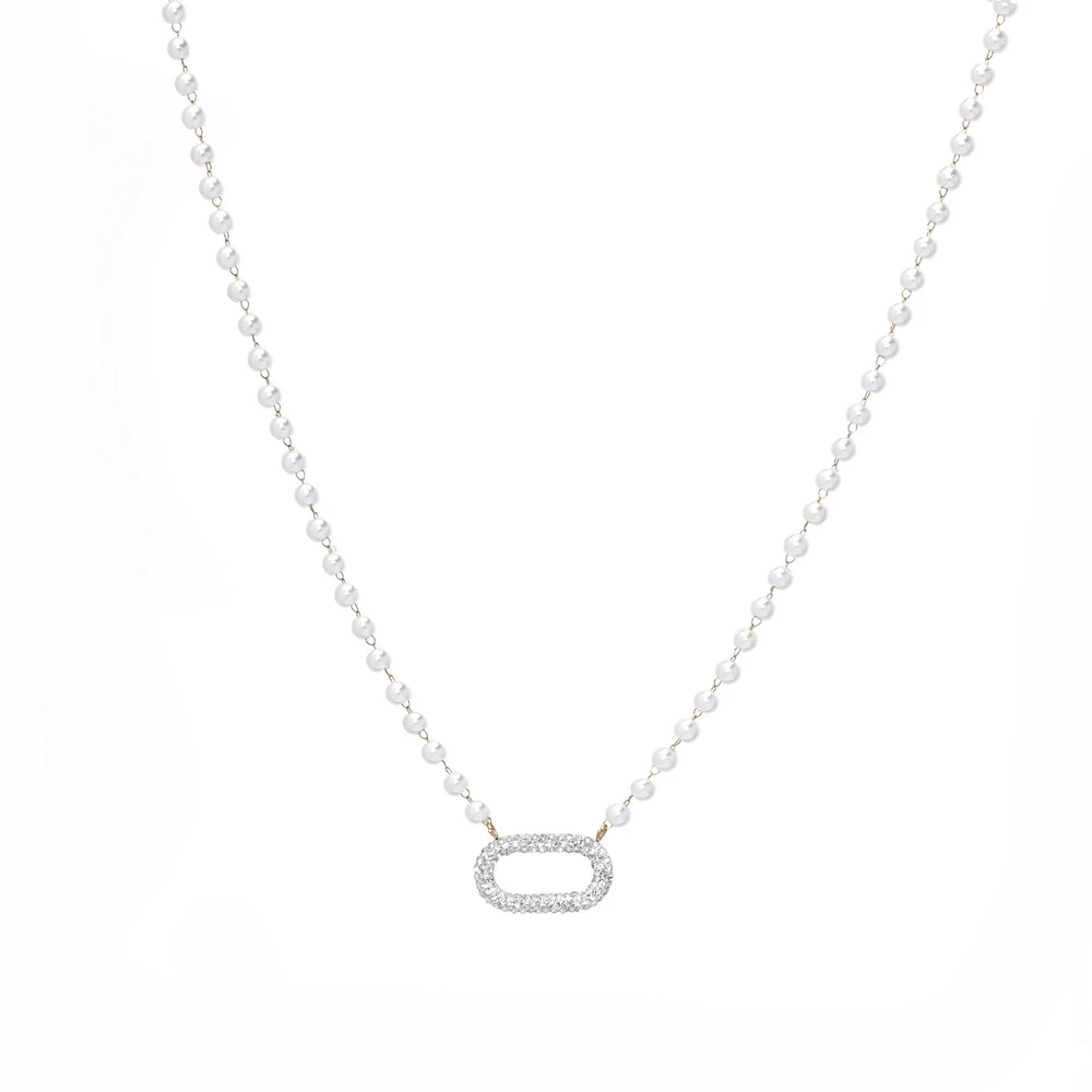 Collier en acier perles et brillantes GB