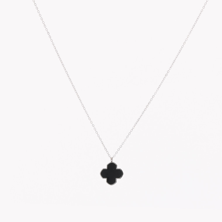Steel necklace clover black GB
