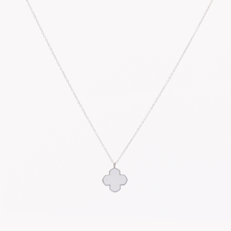 Steel necklace clover white GB