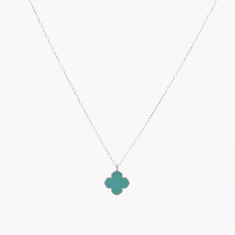Steel necklace clover green GB
