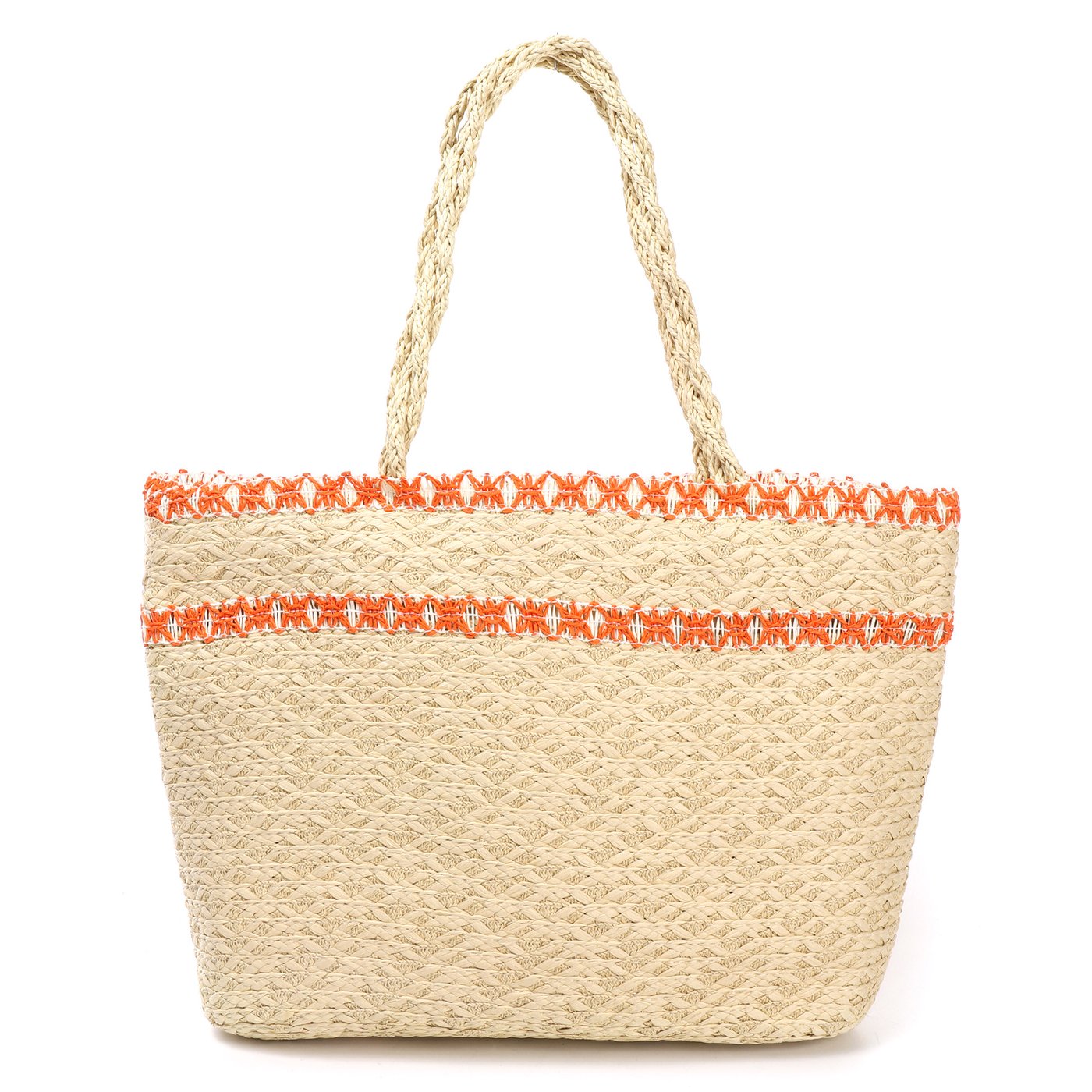 Straw bag with intertwined handles and GB color detail