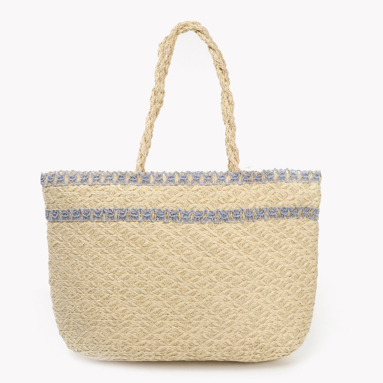 Straw bag with intertwined handles and GB color detail