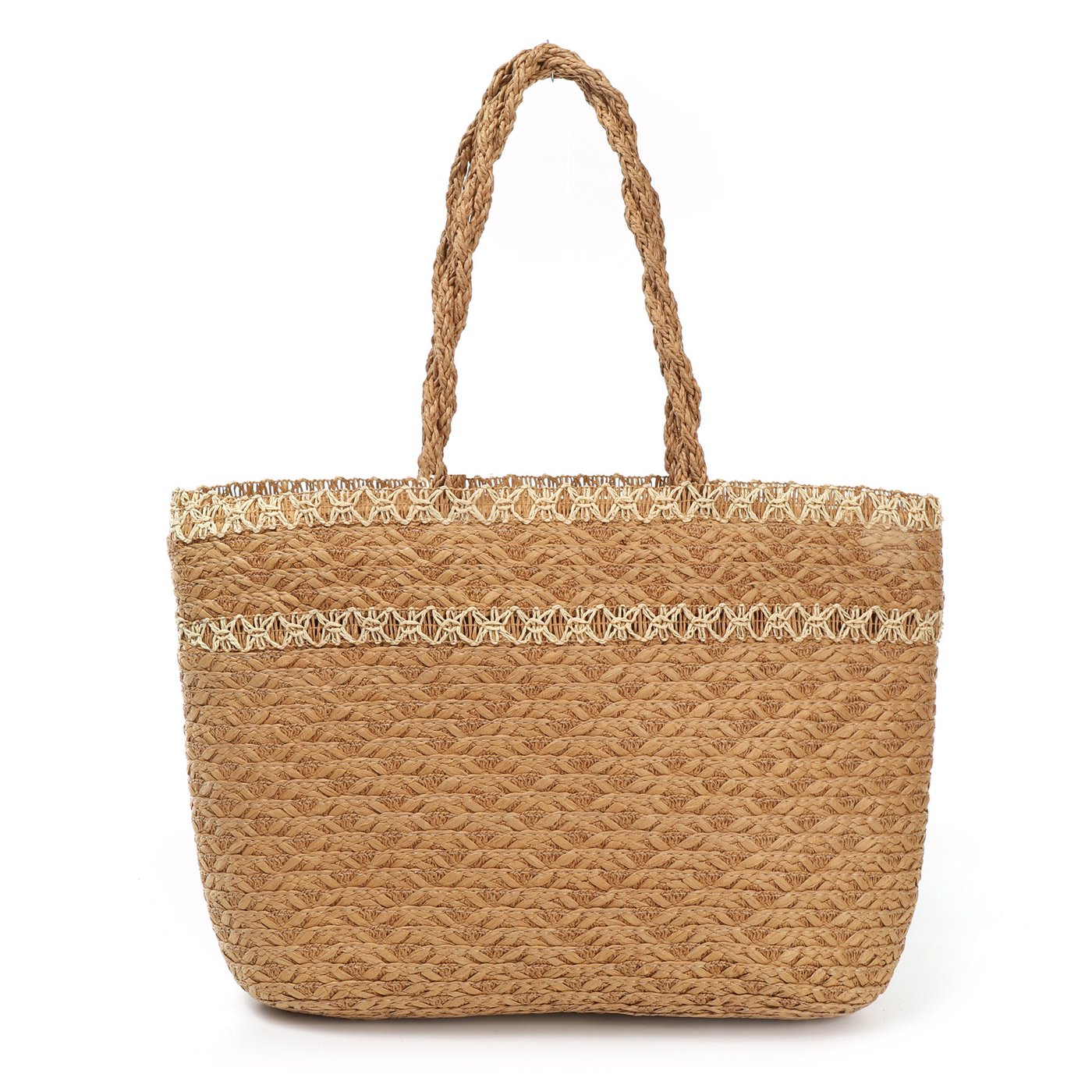 Straw bag with intertwined handles and GB color detail