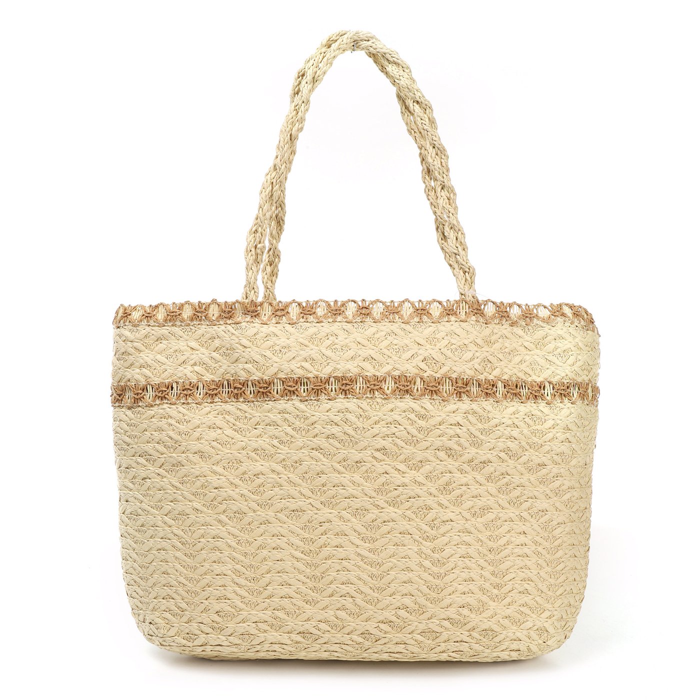 Straw bag with intertwined handles and GB color detail