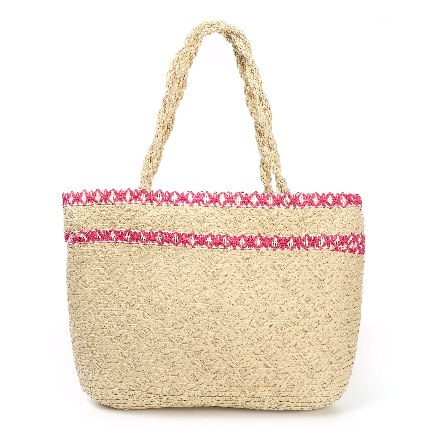 Straw bag with intertwined handles and GB color detail