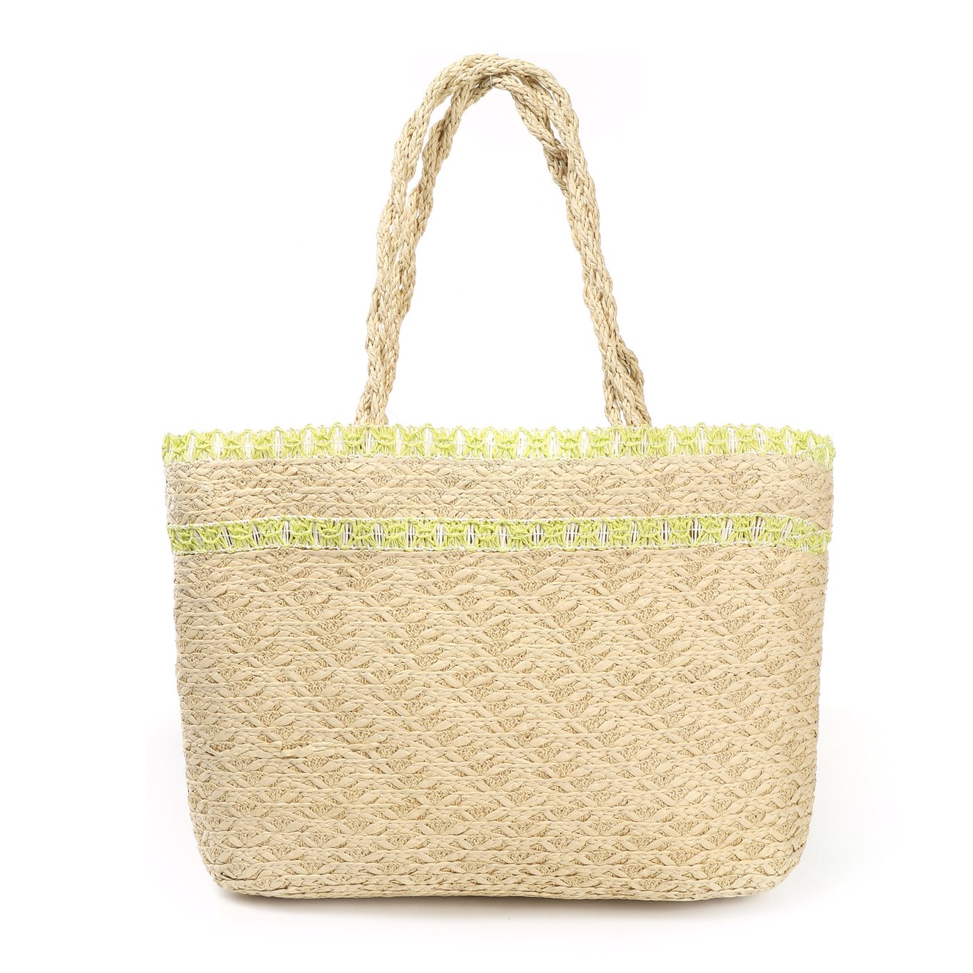 Straw bag with intertwined handles and GB color detail