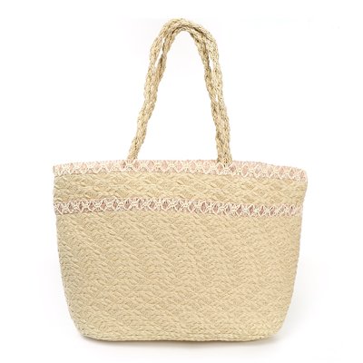 Straw bag with intertwined handles and GB color detail