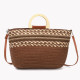 Straw bag with print and wooden handle GB