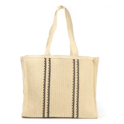 Tote style straw bag with GB details