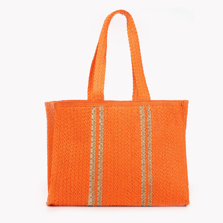 Tote style straw bag with GB details