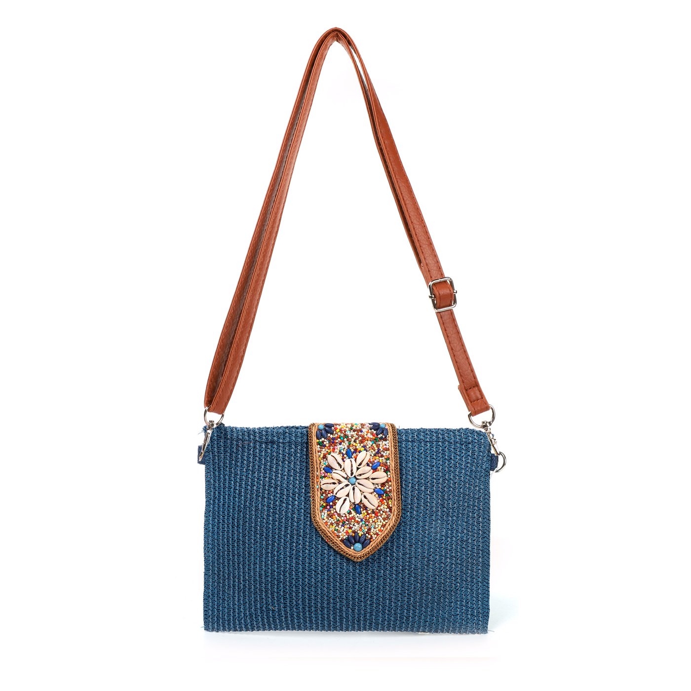 Straw clutch bag with GB beads