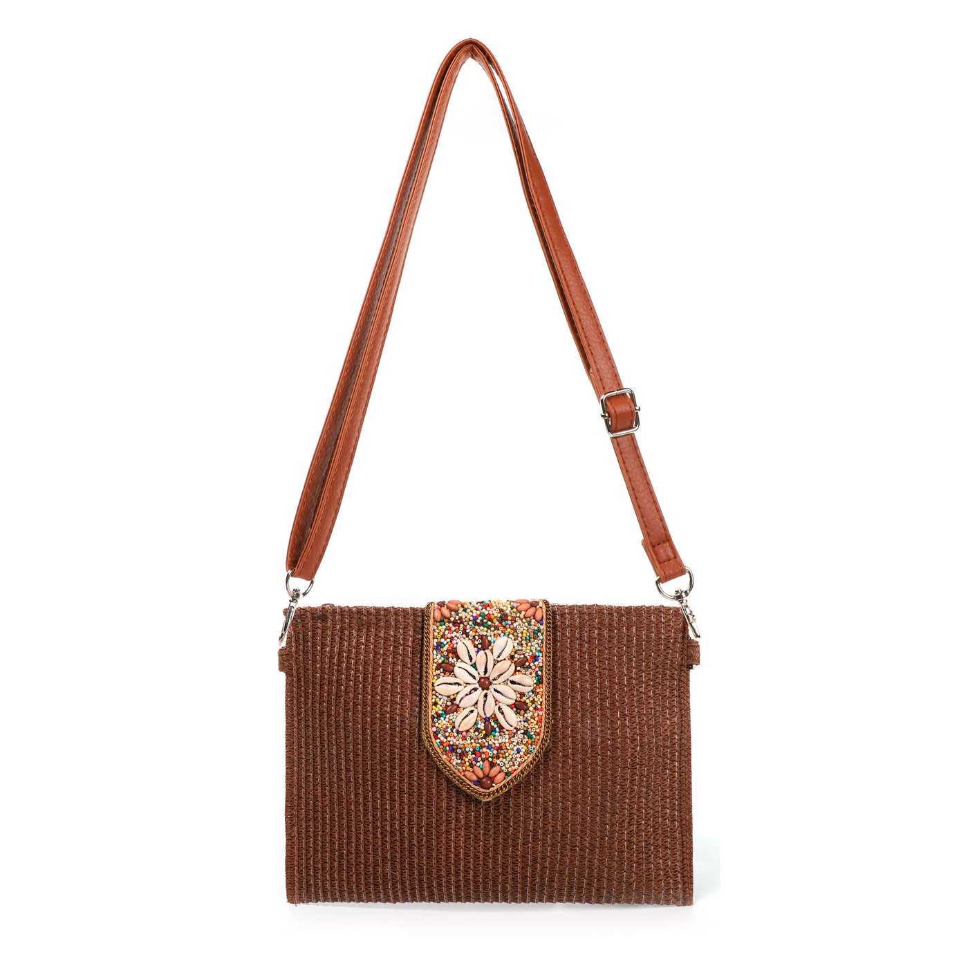 Bolsa de palha estilo clutch com missangas GB