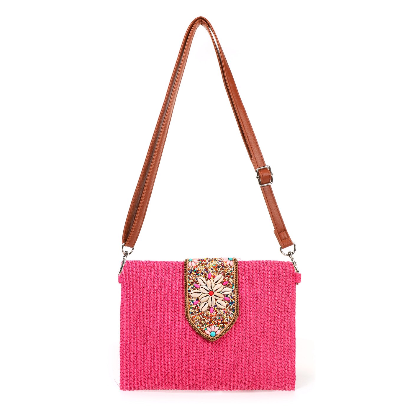 Straw clutch bag with GB beads