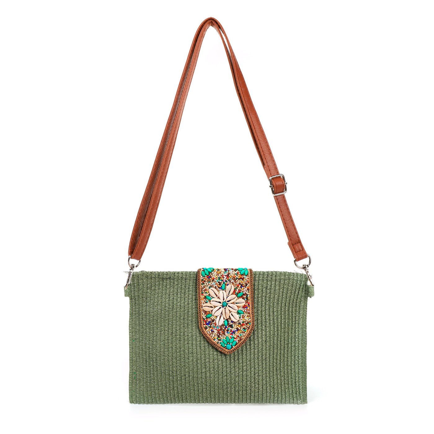 Bolsa de palha estilo clutch com missangas GB