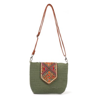 Straw crossbody bag with multicolored beads GB