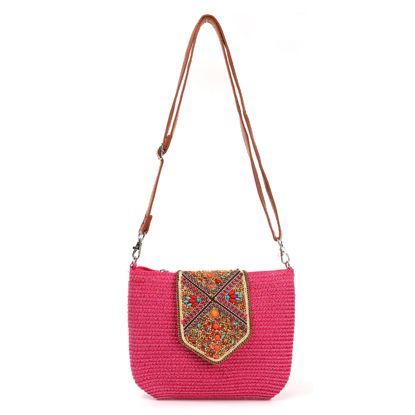 Straw crossbody bag with multicolored beads GB