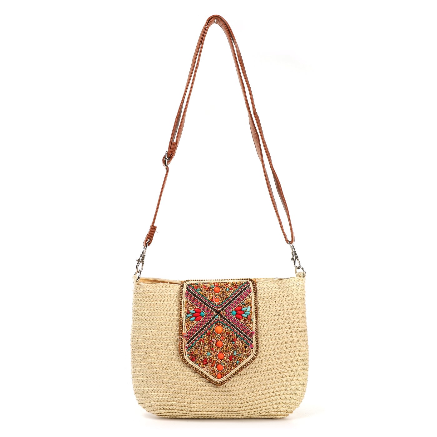 Straw crossbody bag with multicolored beads GB