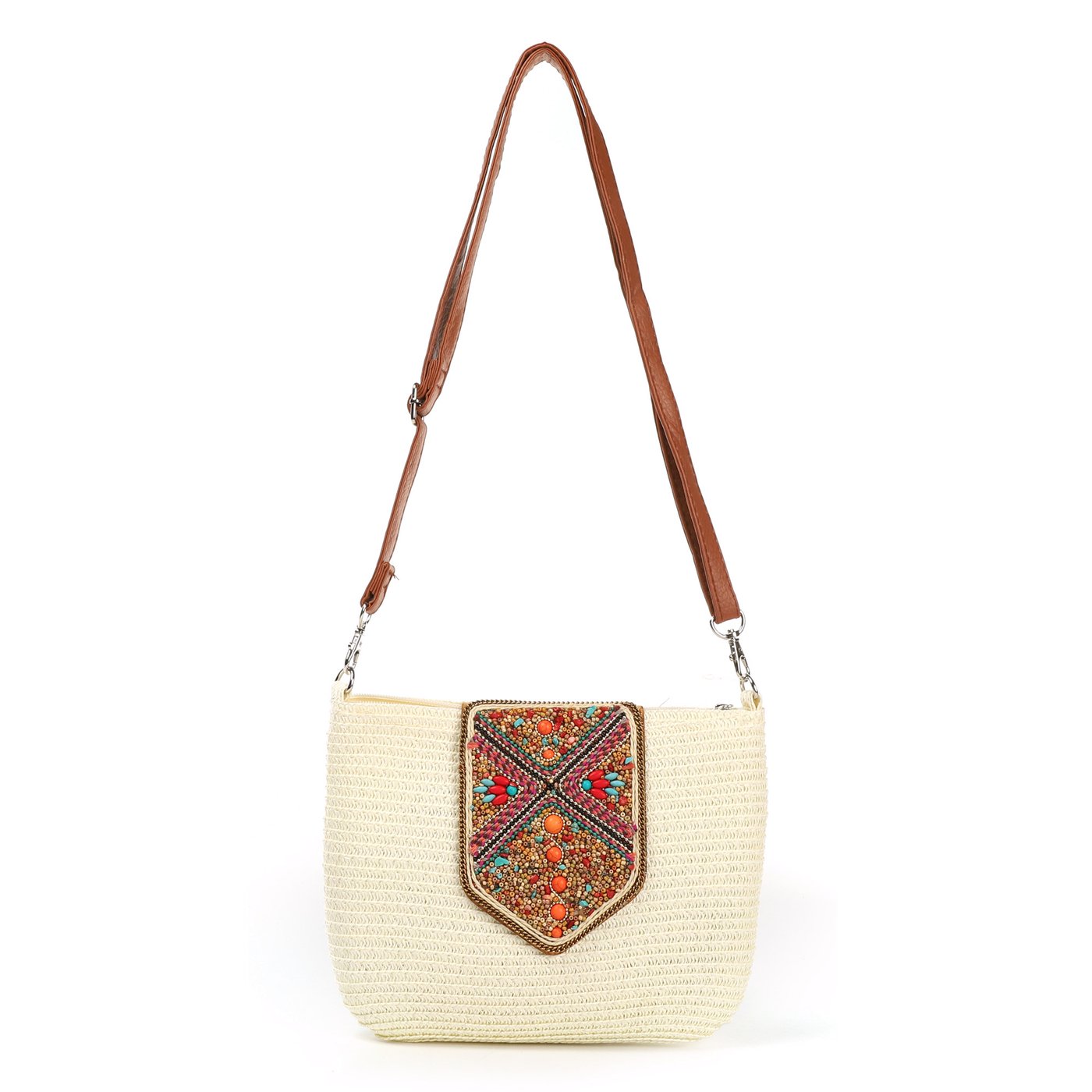 Straw crossbody bag with multicolored beads GB