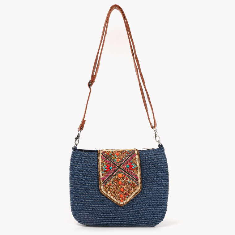 Straw crossbody bag with multicolored beads GB
