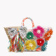 Cesta de palha com floral multicolor e lantejoulas GB