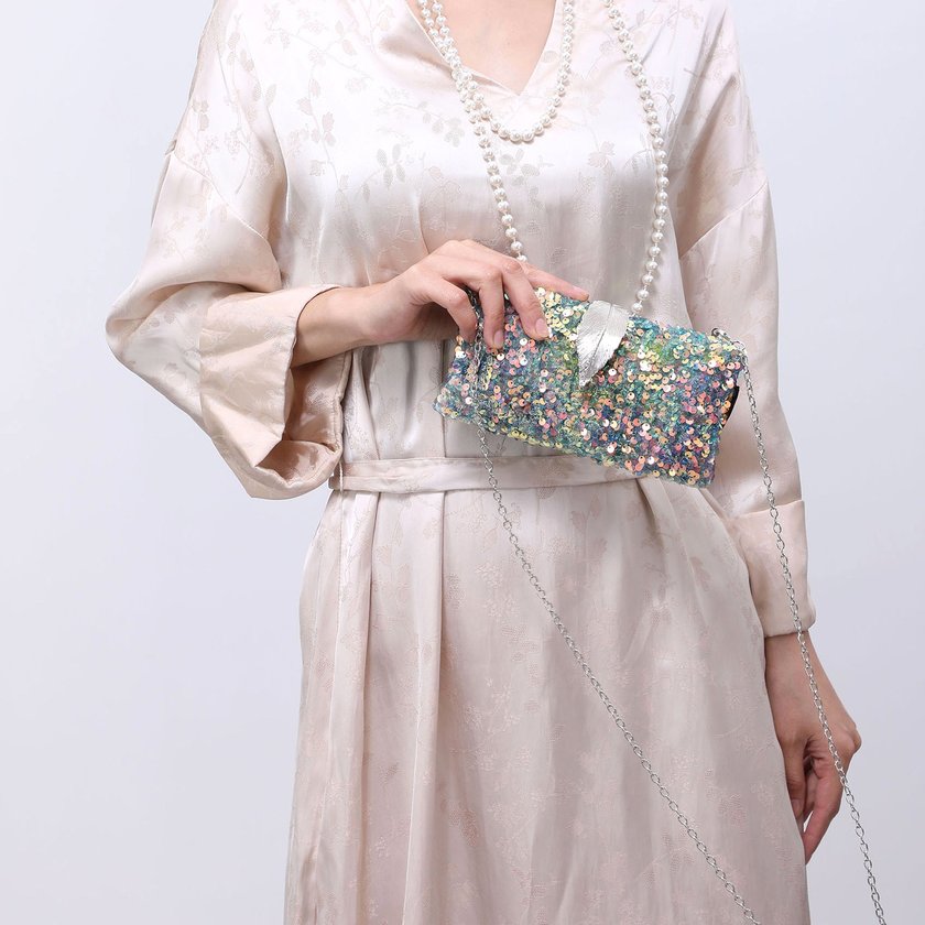 Bag with foil closure and GB sequins