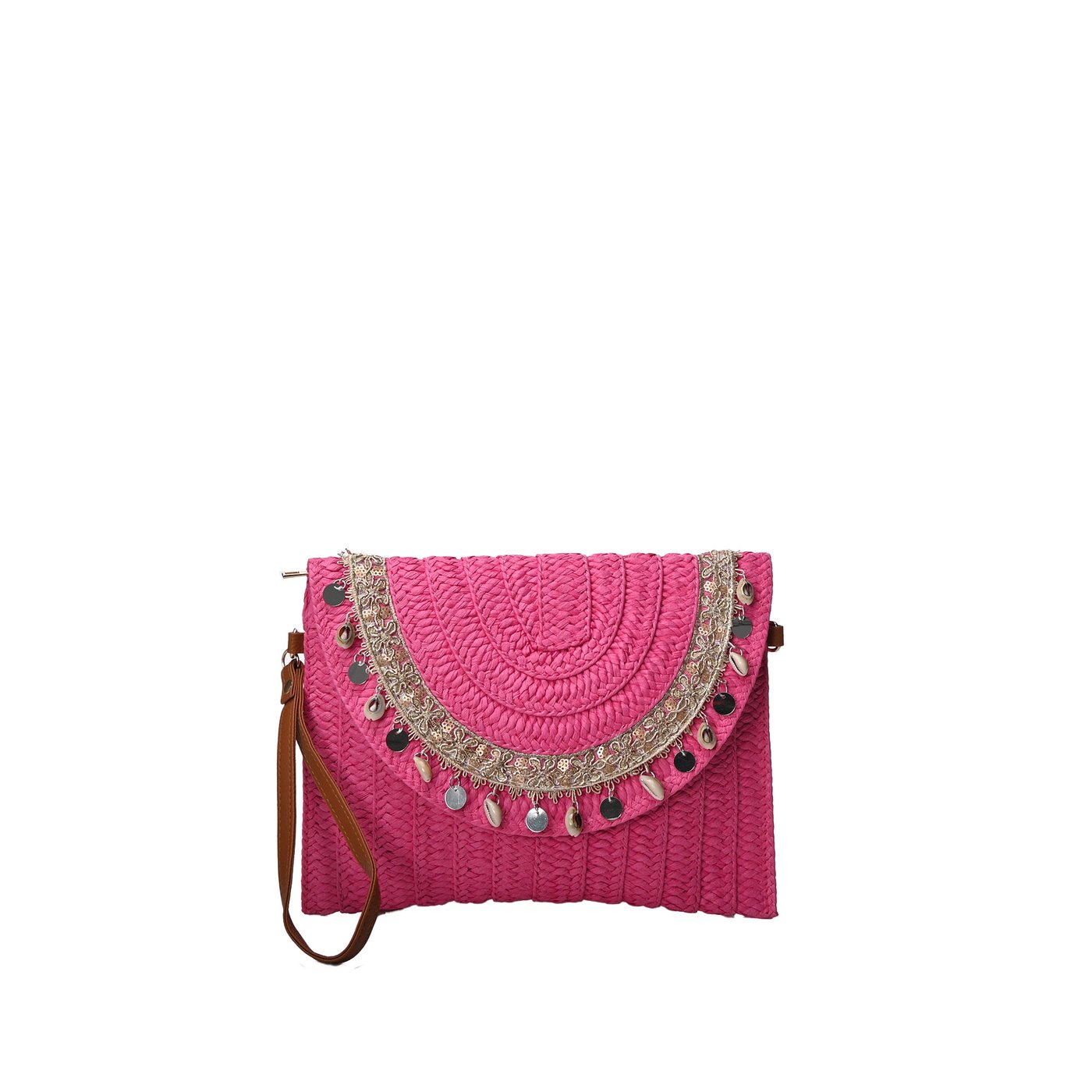 Bolso bandolera tipo clutch con conchas y lentejuelas GB