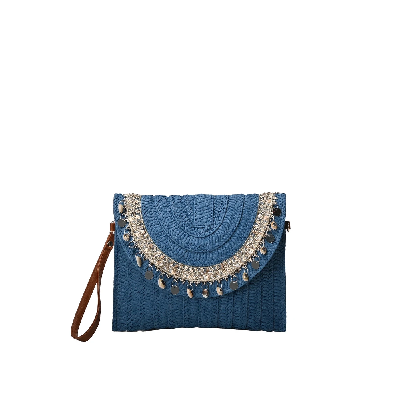 Clutch-style shoulder bag with seashells and sequins GB