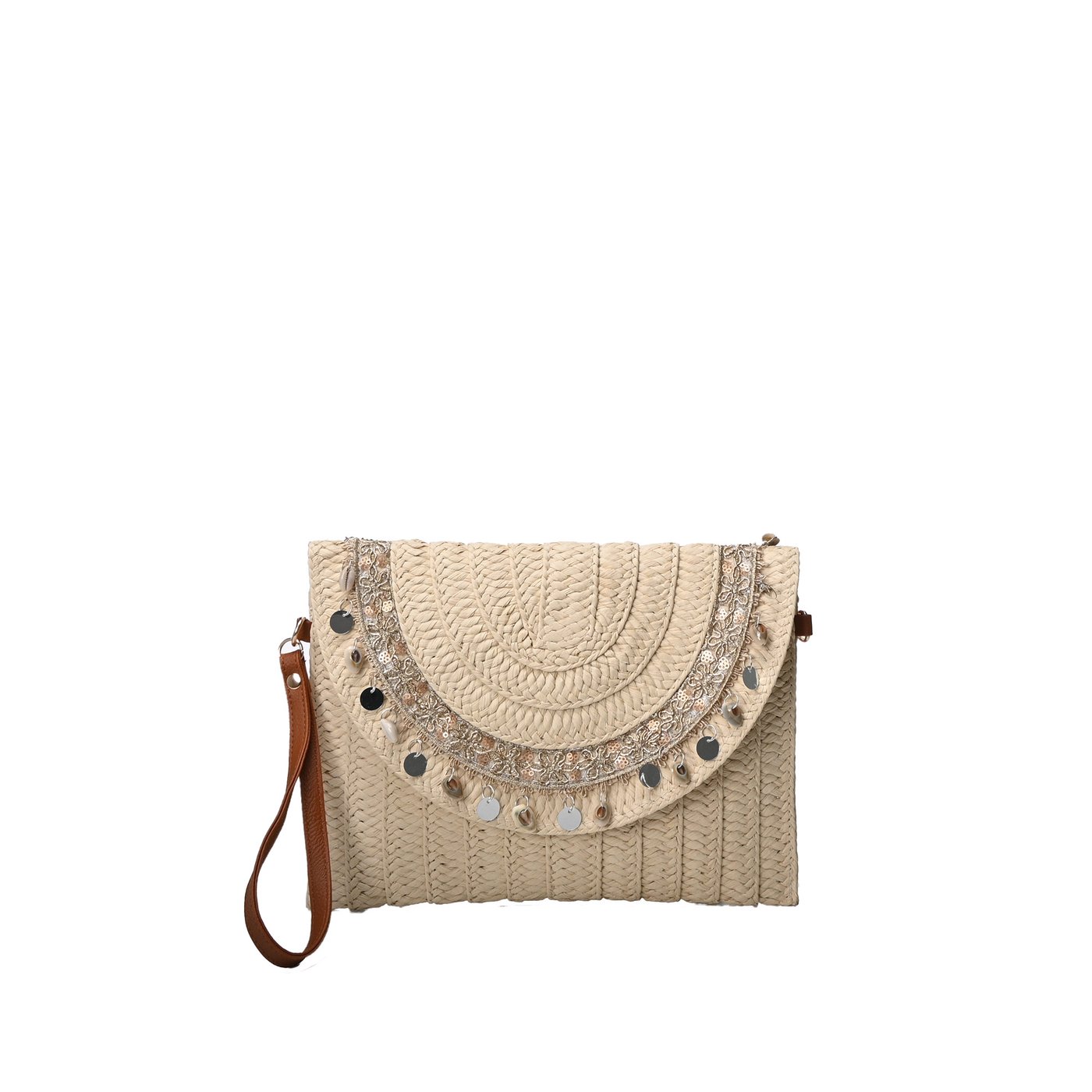 Bolsa tiracolo estilo clutch com conchas e lanjetoulas GB