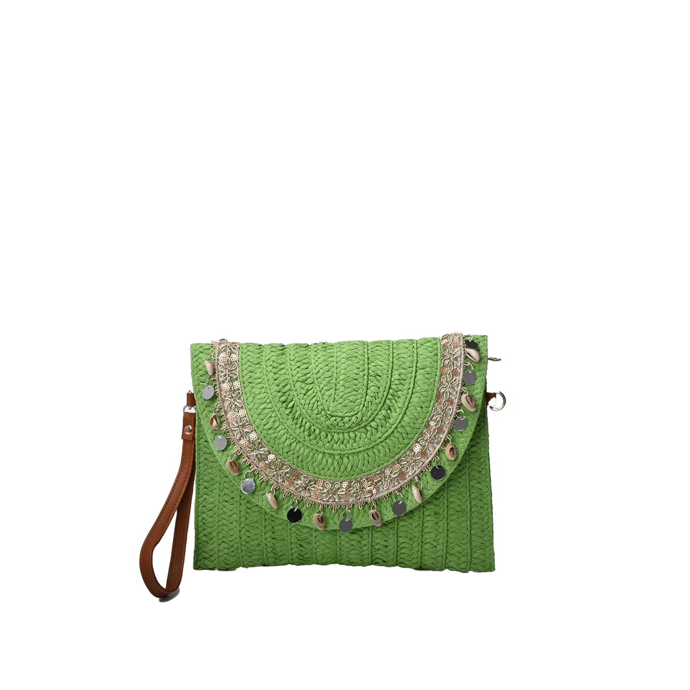 Bolso bandolera tipo clutch con conchas y lentejuelas GB